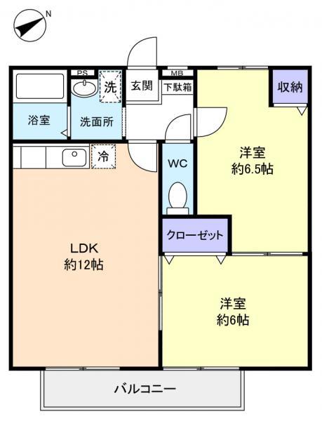 プランドールA棟(2LDK/2階)の間取り写真