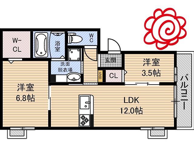 プロスペリタ(2LDK/1階)の間取り写真