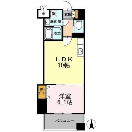 カスタリア志賀本通(1LDK/4階)の間取り写真