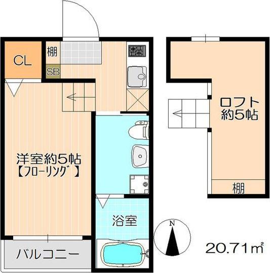 リヴェール本陣(1K/2階)の間取り写真