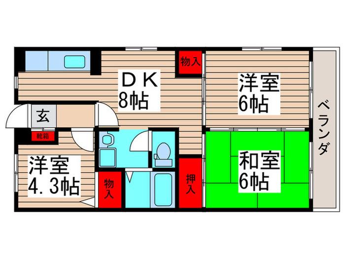 本八幡マンション(3DK/3階)の間取り写真