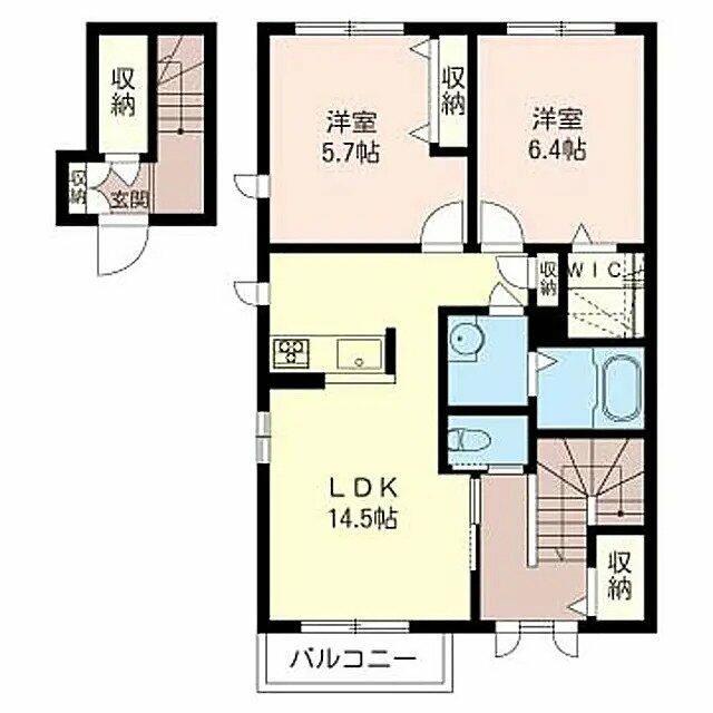 シャーメゾンB(2LDK/2階)の間取り写真