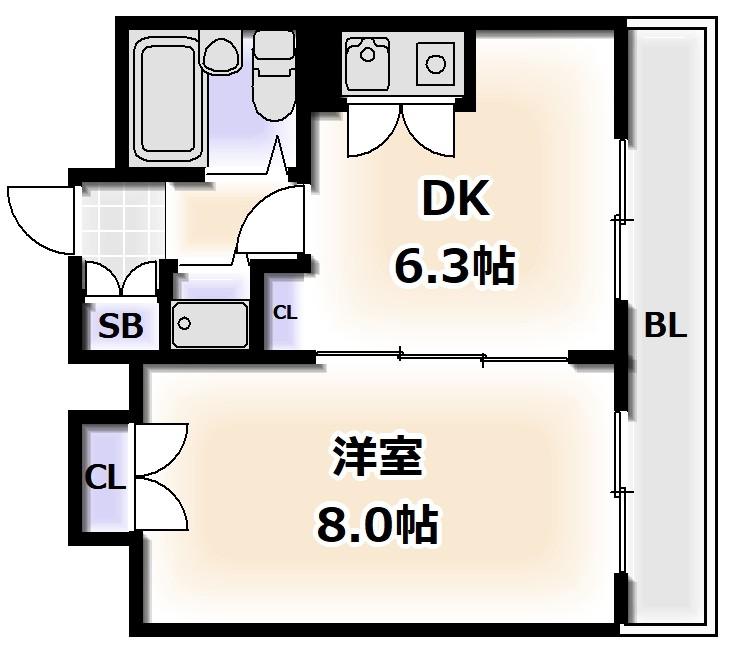 レバンガ長居公園AP(1DK/12階)の間取り写真