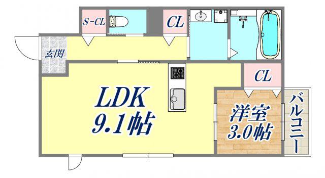 GRANDE東本町(1LDK/1階)の間取り写真