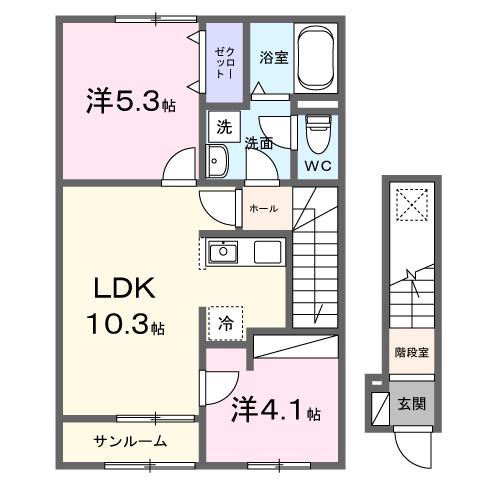ポルト・ボヌールK I(2LDK/2階)の間取り写真