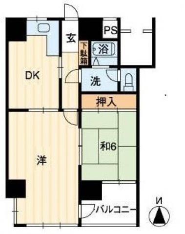 住友ハイツ(2DK/6階)の間取り写真