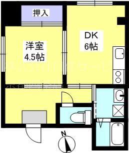 鹿ヶ谷マンション(1DK/2階)の間取り写真