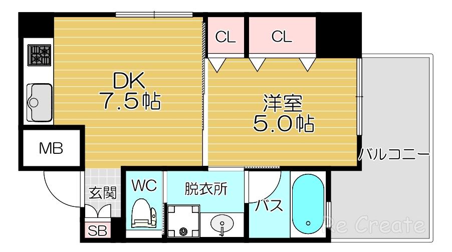 CITY SPIRE日本橋高津(1DK/5階)の間取り写真