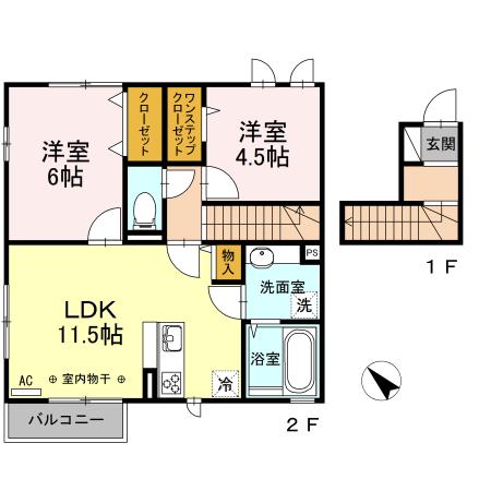 ラプランタン(2LDK/2階)の間取り写真