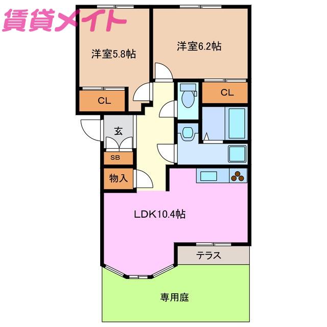 JR関西本線 井田川駅 徒歩59分 2階建 築23年(2LDK/1階)の間取り写真