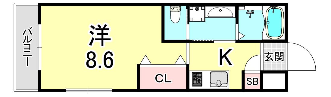 ワコーレヴィータ垂水日向(1K/2階)の間取り写真