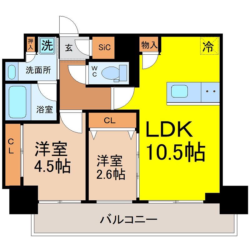 プレサンスレイズ千種今池II(2LDK/8階)の間取り写真