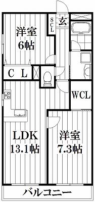 ファインコート鴻池(2LDK/2階)の間取り写真