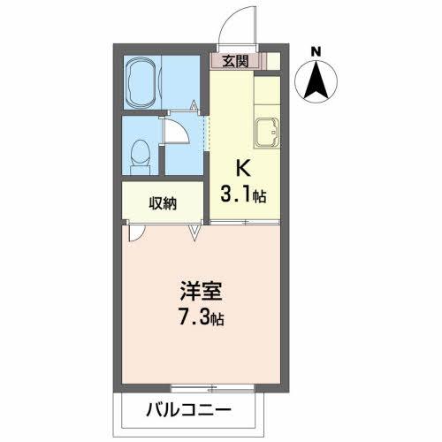 ファミーユ泉(1K/2階)の間取り写真