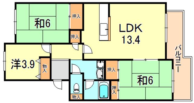 シティハイツ狩口(3LDK/4階)の間取り写真
