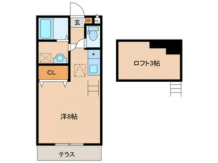 国府レインボーハイツII(ワンルーム/1階)の間取り写真