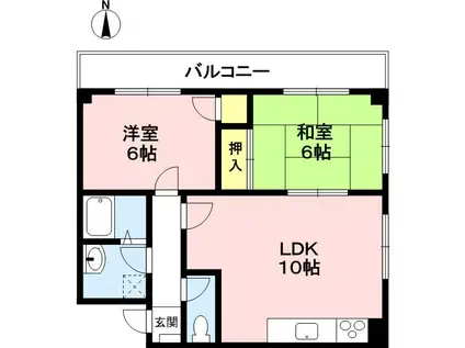 ラピーヌ甲東(2LDK/2階)の間取り写真