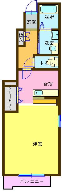 フリーデ土居の内(1K/1階)の間取り写真