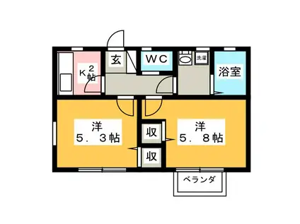 ハイツMR(2K/1階)の間取り写真