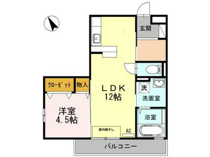 ローゼスポート港町A(1LDK/2階)の間取り写真