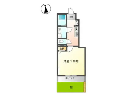 ソレイユII(1K/1階)の間取り写真