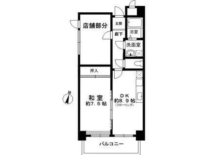 オックスフォードコート(2DK/1階)の間取り写真