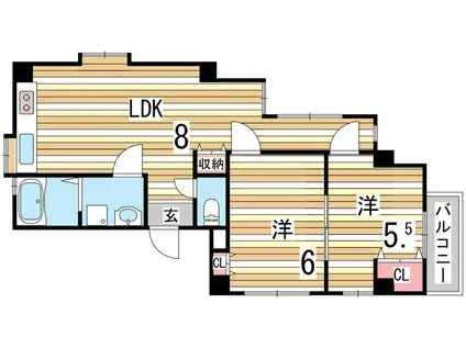 イースト御影(2LDK/4階)の間取り写真
