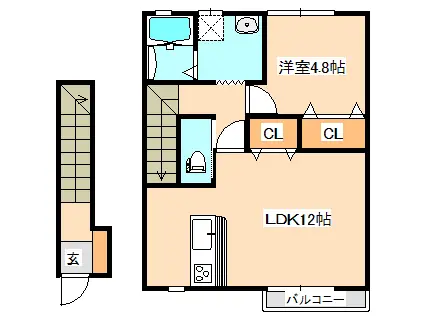 レジデンスあおそ(1LDK/2階)の間取り写真