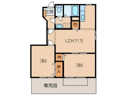 カーサエスト内原(2LDK/1階)の間取り写真