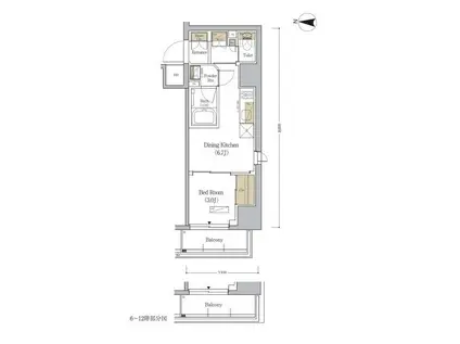 アーバネックス森下ウエスト(1DK/6階)の間取り写真