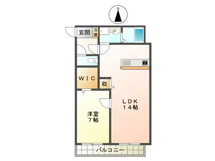 ウッドベルスクエアB棟(1LDK/2階)の間取り写真