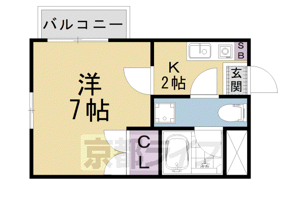 グラッツアモーレ山科(1K/1階)の間取り写真