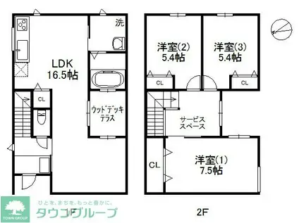 福浜戸建(3LDK/1階)の間取り写真