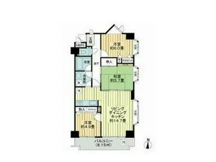 ライオンズマンション与野本町(3DK/3階)の間取り写真