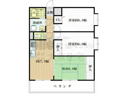 ガーデン成法(3DK/3階)の間取り写真