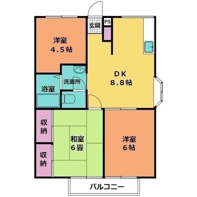 エステートピア足立(3DK/2階)の間取り写真