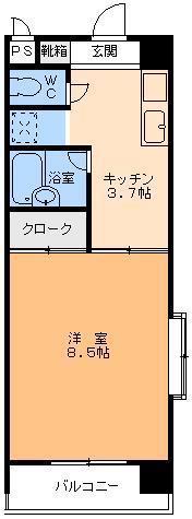 エスポアール萱町(1K/4階)の間取り写真