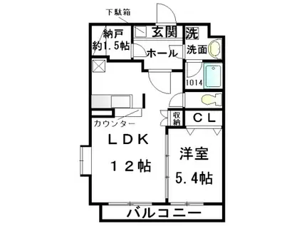 ボヌールセゾン(1LDK/2階)の間取り写真