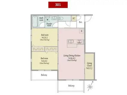 MOCXION扇(2LDK/3階)の間取り写真