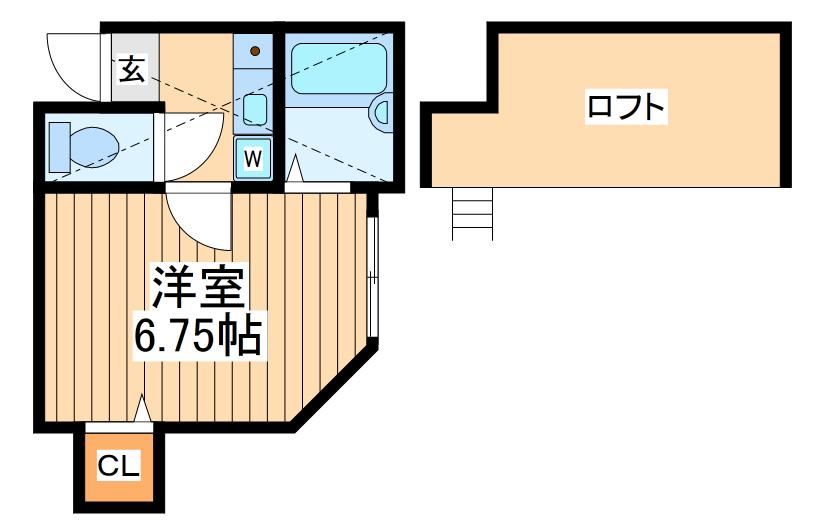 ロッシェル北里Ⅱ号棟(1K/2階)の間取り写真