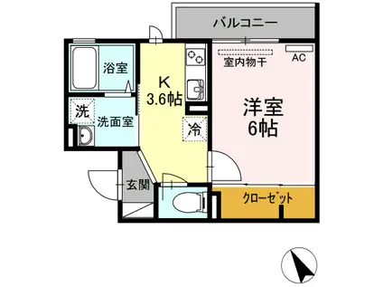 ミアス2(1K/2階)の間取り写真