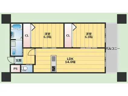 三隆コーポラス(2LDK/1階)の間取り写真