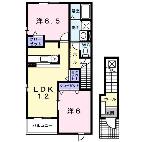 シャルムシャトレA(2LDK/2階)の間取り写真