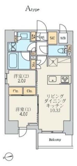 クレストコート北千住レジデンス(2LDK/5階)の間取り写真