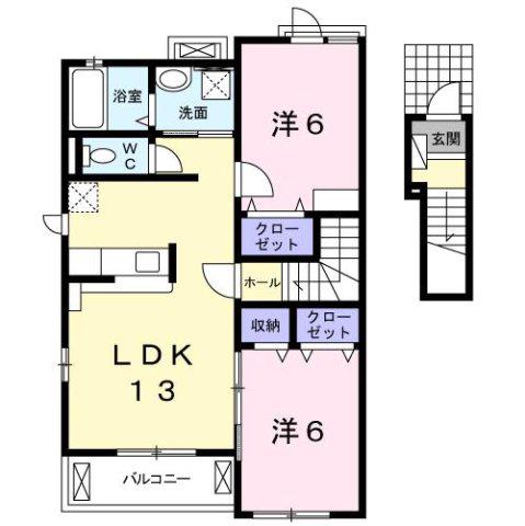 ソレイユ ルヴァン(2LDK/2階)の間取り写真