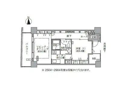 アクティ汐留(1LDK/28階)の間取り写真