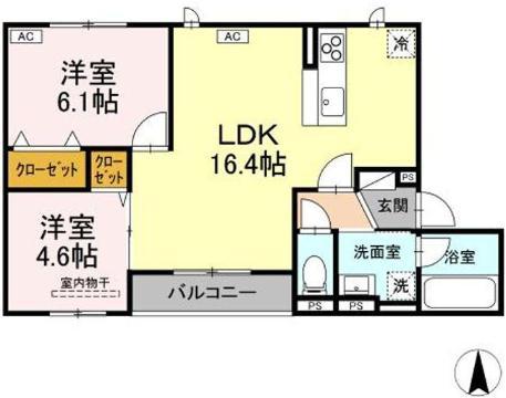ラフィネ西桜町(2LDK/2階)の間取り写真