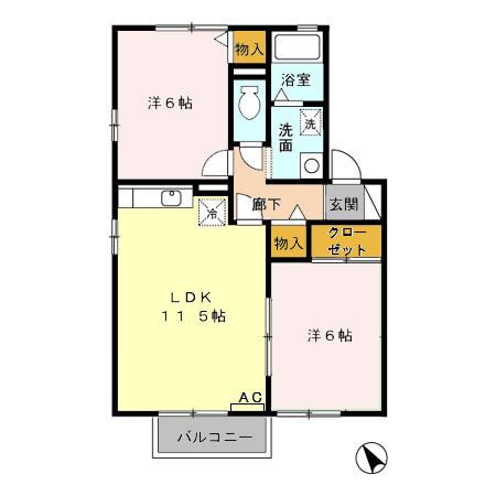 レジデンス大岡B(2LDK/2階)の間取り写真