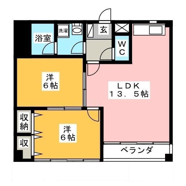 ハイツ元町(2LDK/7階)の間取り写真