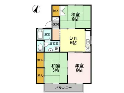 シーサイドハウス A棟(3DK/2階)の間取り写真